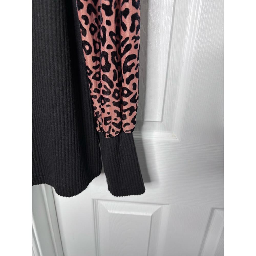 Hudson Gray Black Ribbed High Neck Top Leopard Long Sleeve Small - Picture 3 of 6